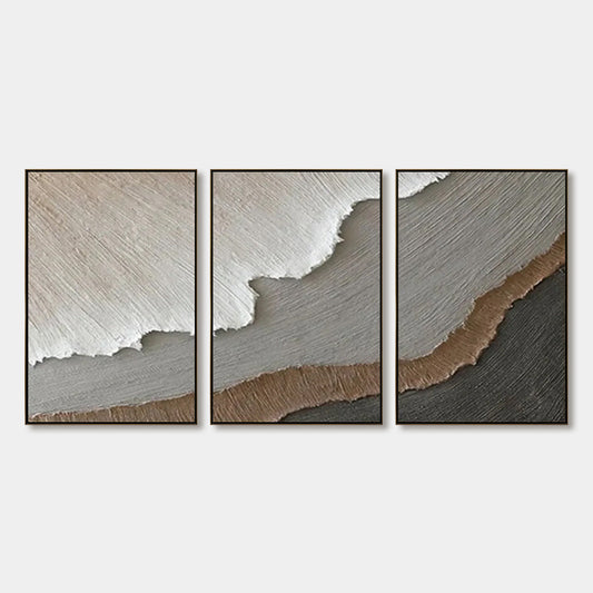 Terra Firma hand-painted beige, soft grey, charcoal and earth brown textured coastal abstract painting rolled canvas option