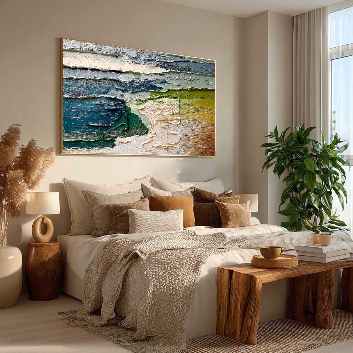 Terra's Edge hand-painted sand and ivory textured coastal landscape painting rolled canvas option