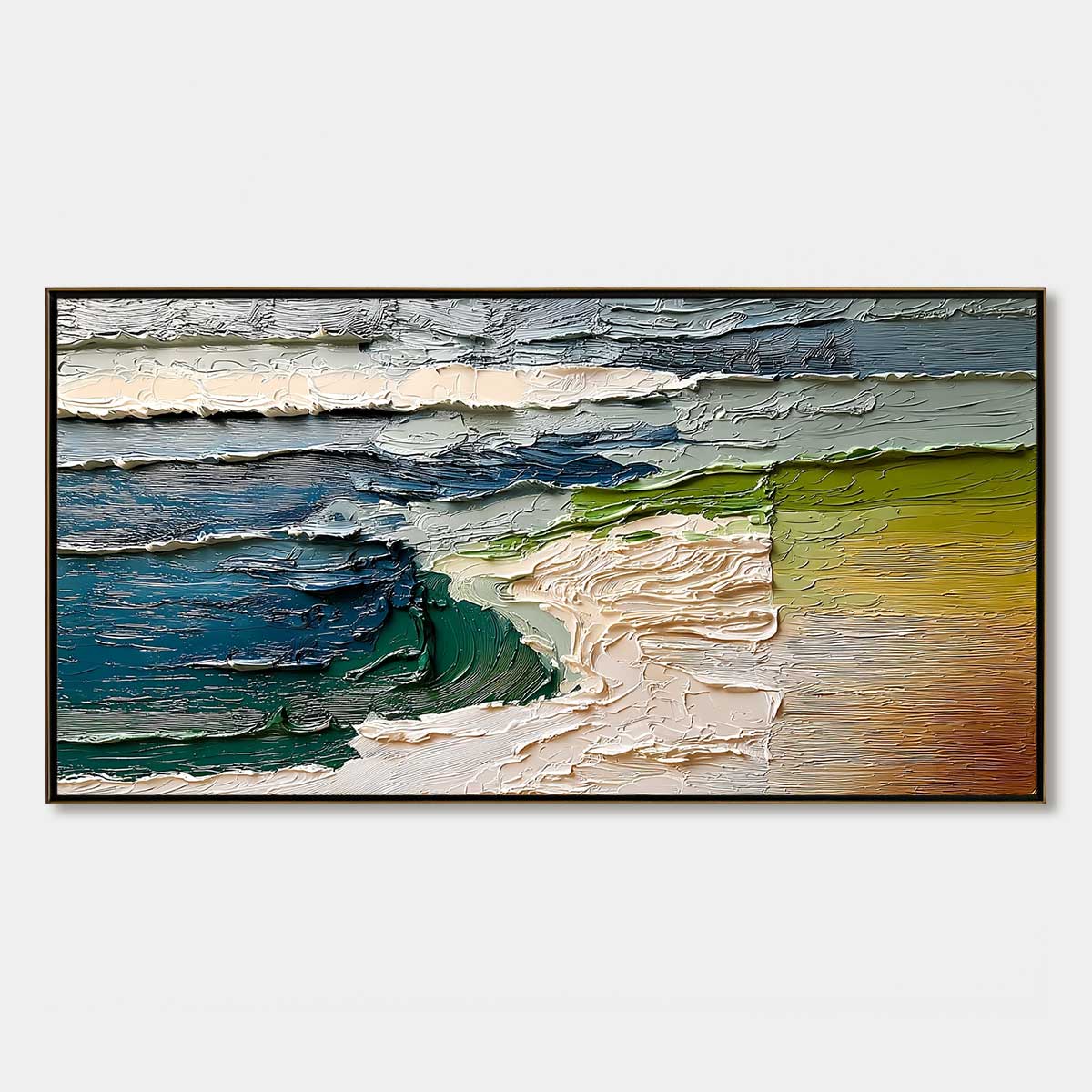 Terra's Edge hand-painted sand and ivory textured coastal landscape painting rolled canvas option