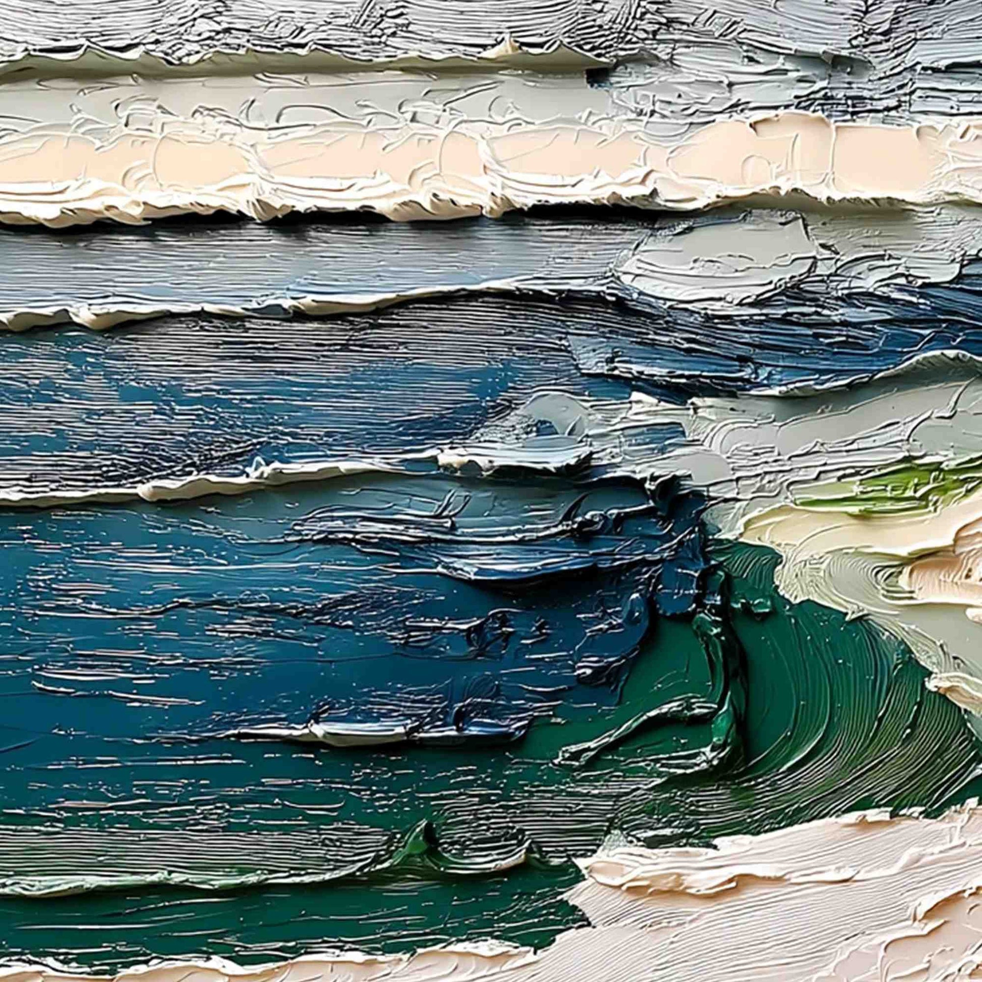 Terra's Edge hand-painted sand and ivory textured coastal landscape painting shown with gold frame
