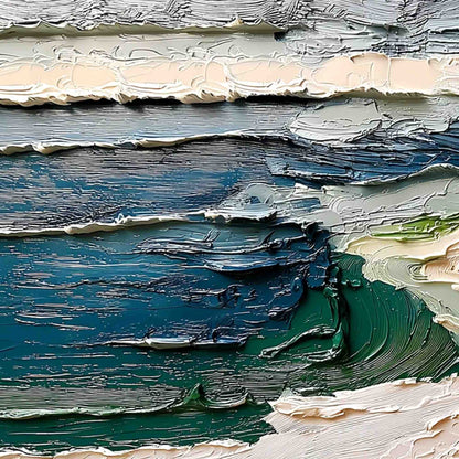 Terra's Edge hand-painted sand and ivory textured coastal landscape painting shown with gold frame