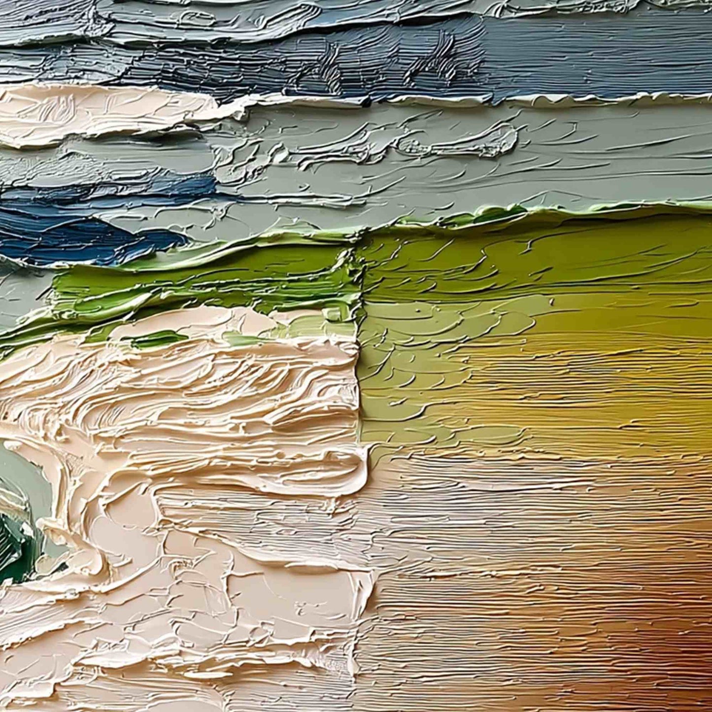 Terra's Edge hand-painted sand and ivory textured coastal landscape painting shown with white frame