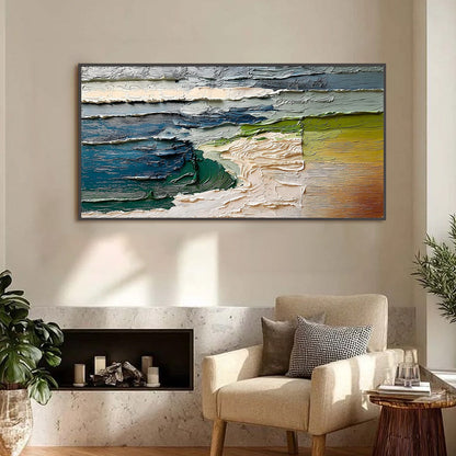 Terra's Edge hand-painted sand and ivory textured coastal landscape painting shown as stretched canvas