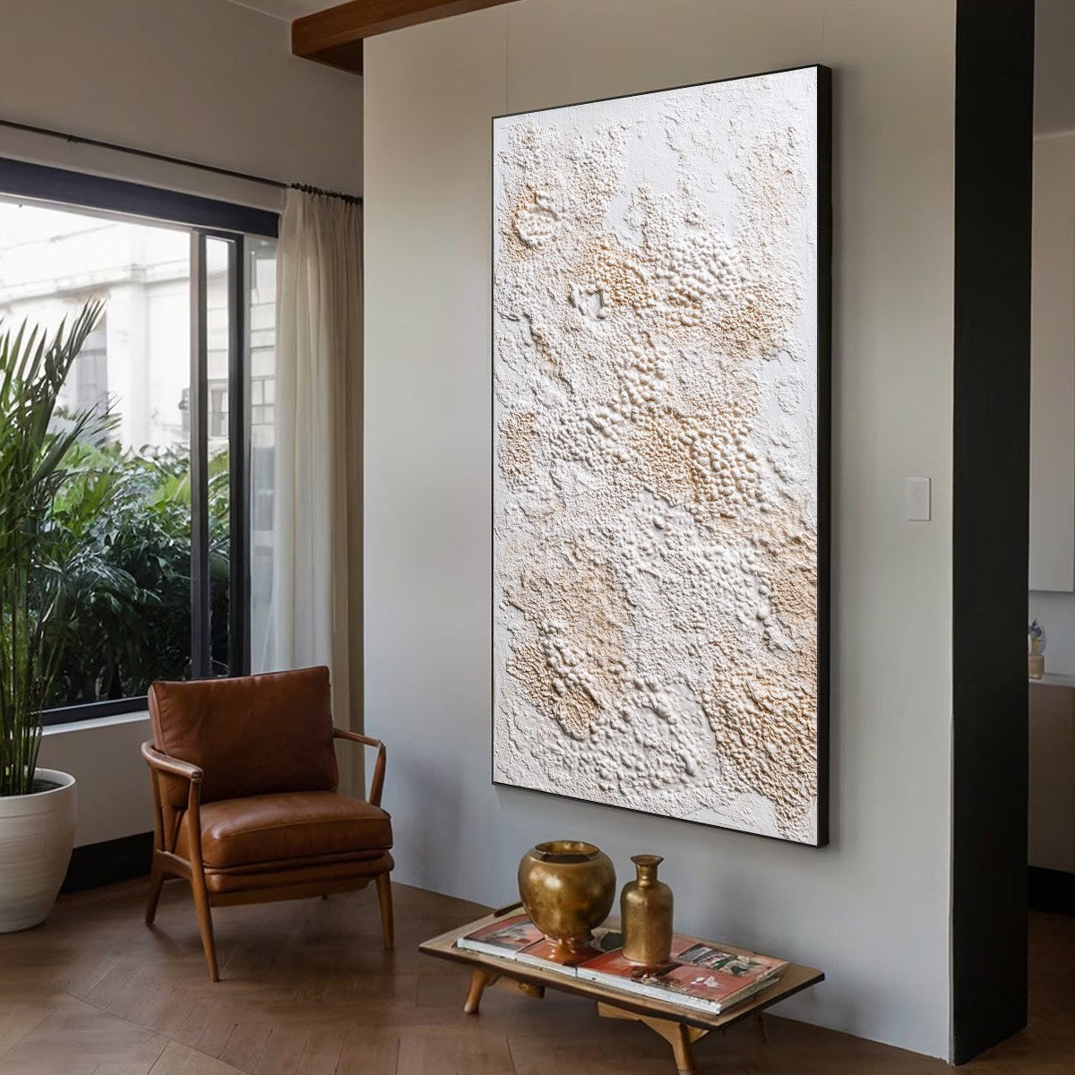 White and Beige Wabi-Sabi Celestial Textured Oil Painting – Terra Veil