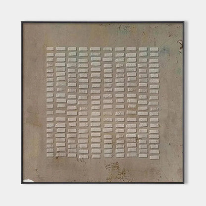 Textured Beige Grid – Wabi-Sabi Abstract Oil Painting, view 1