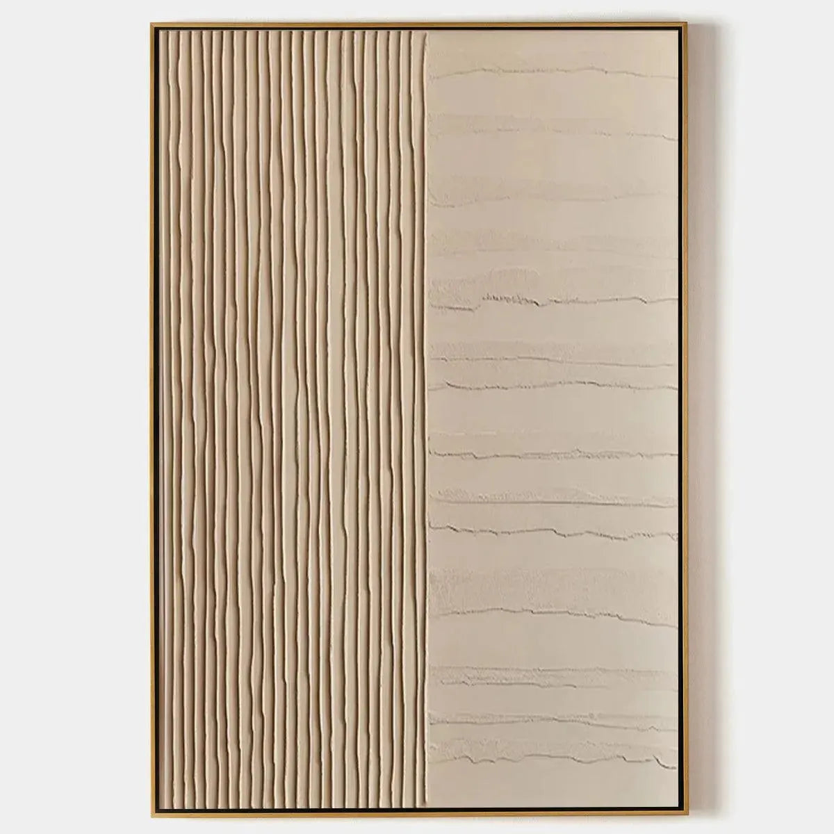 Textured Beige Lines – Wabi-Sabi Abstract Oil Painting, view 1