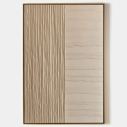 Textured Beige Lines – Wabi-Sabi Abstract Oil Painting, view 1