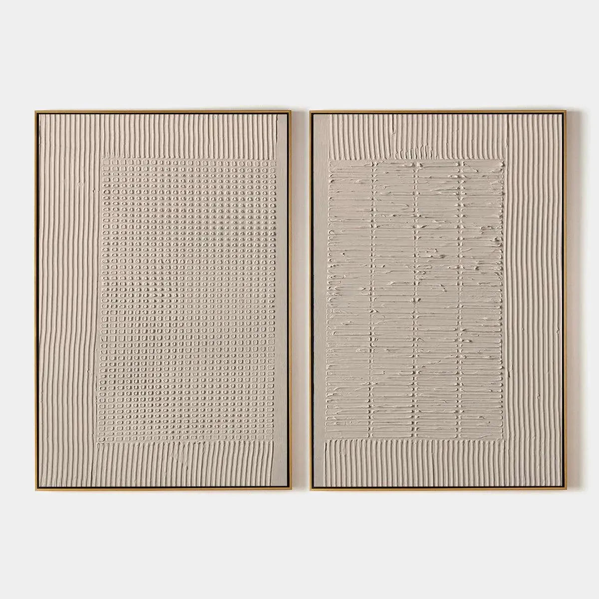 Textured Grid Duo – Wabi-Sabi Abstract Oil Painting, view 1