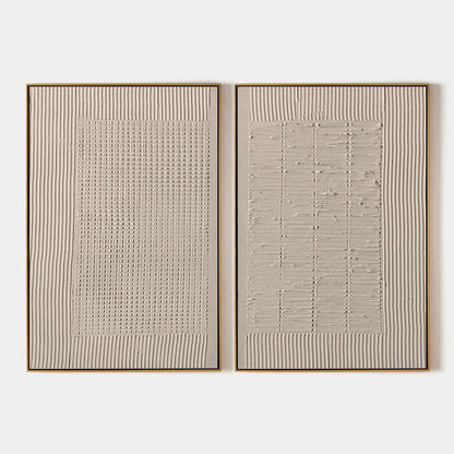 Textured Grid Duo – Wabi-Sabi Abstract Oil Painting, view 1