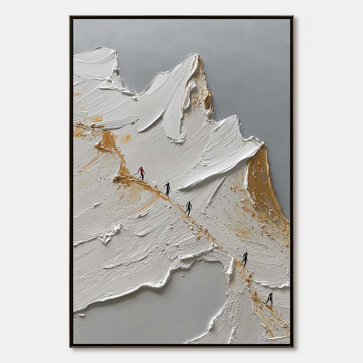 The Ascent hand-painted white, gold and red textured abstract mountain painting rolled canvas option