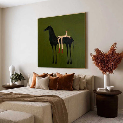 Green Minimalist Horse Oil Painting – The Companion