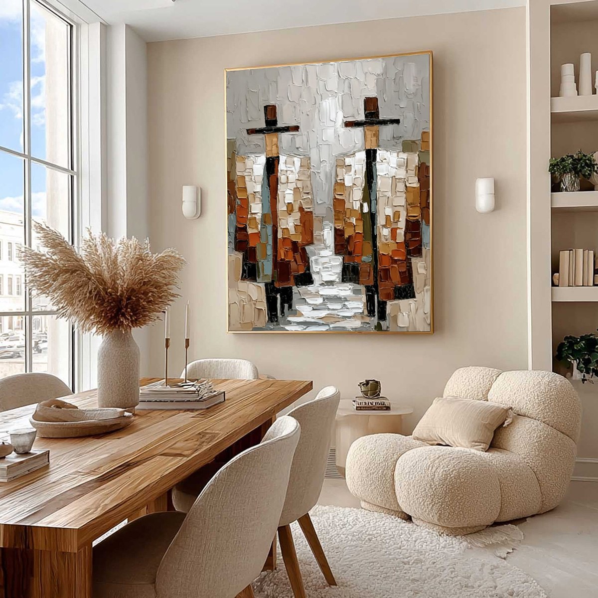 Grey Minimalist Figurative Impasto Oil Painting – The Companions