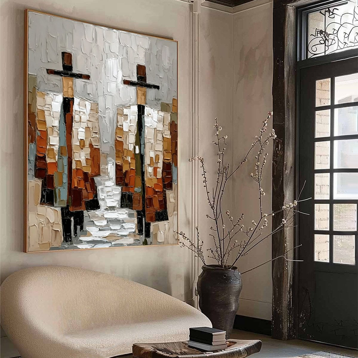 Grey Minimalist Figurative Impasto Oil Painting – The Companions