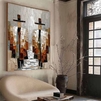 Grey Minimalist Figurative Impasto Oil Painting – The Companions