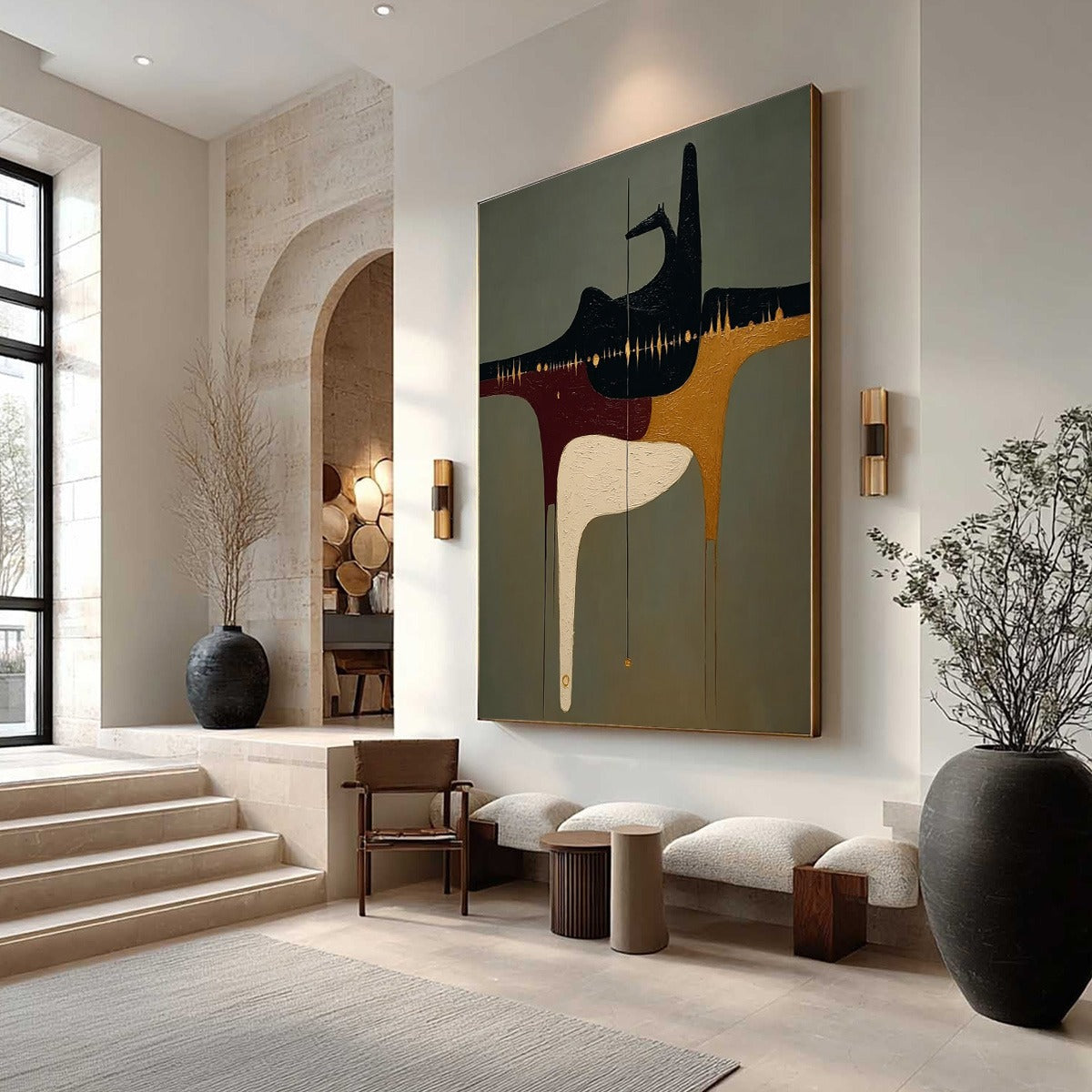 Gold and Grey Minimalist Abstract Textured Oil Painting – The Conduit