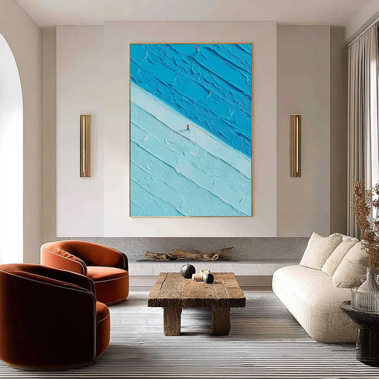 The Crossing hand-painted white and red textured coastal landscape painting shown as stretched canvas