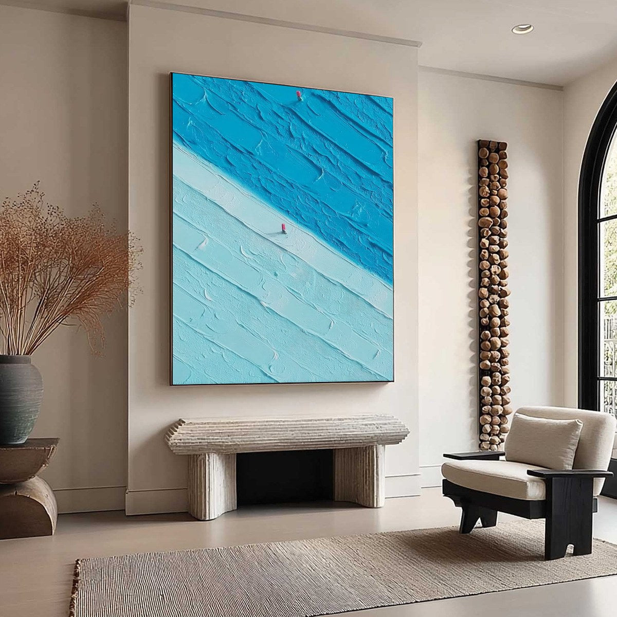 The Crossing hand-painted white and red textured coastal landscape painting rolled canvas option