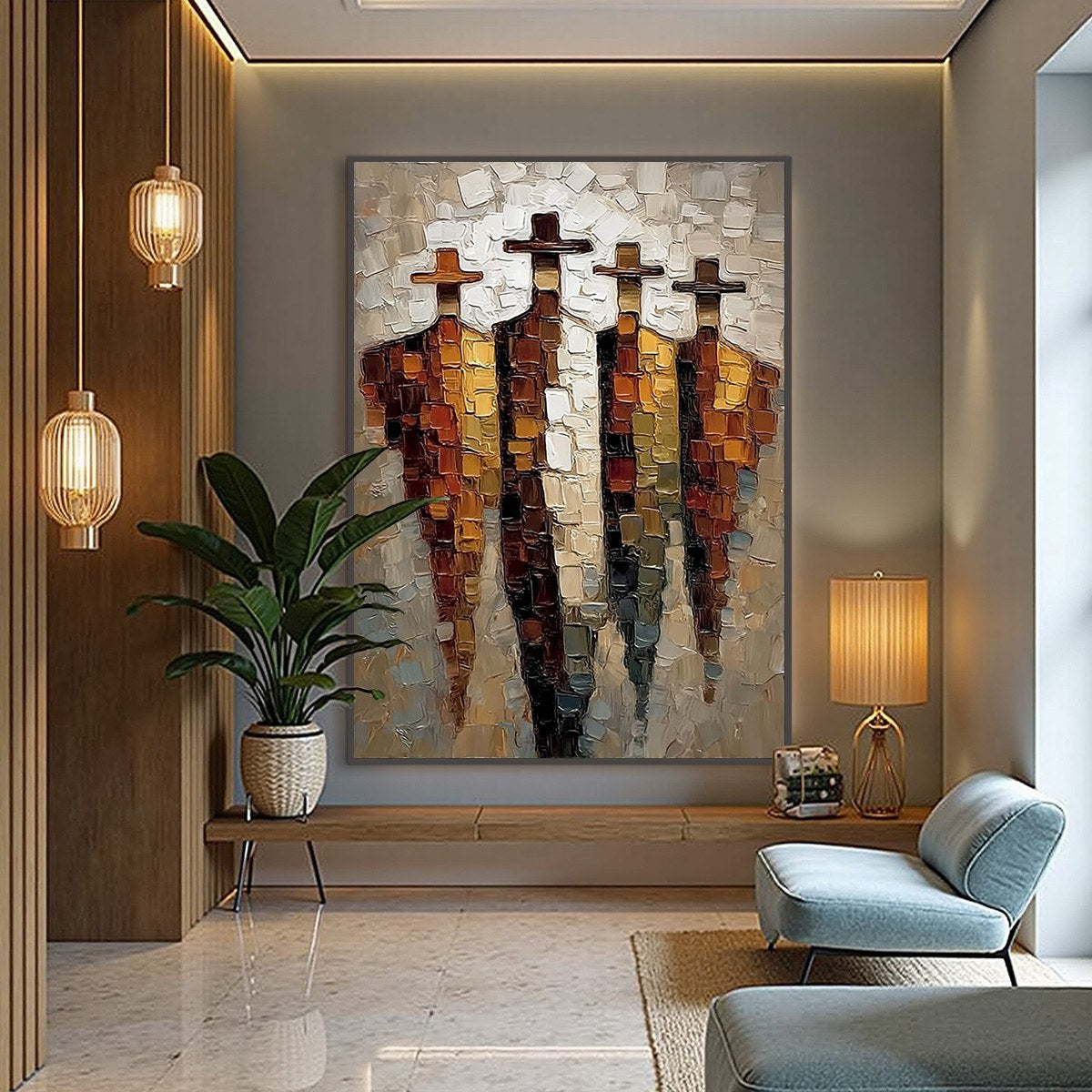 Abstract Figurative Impasto Oil Painting – The Four Journeymen
