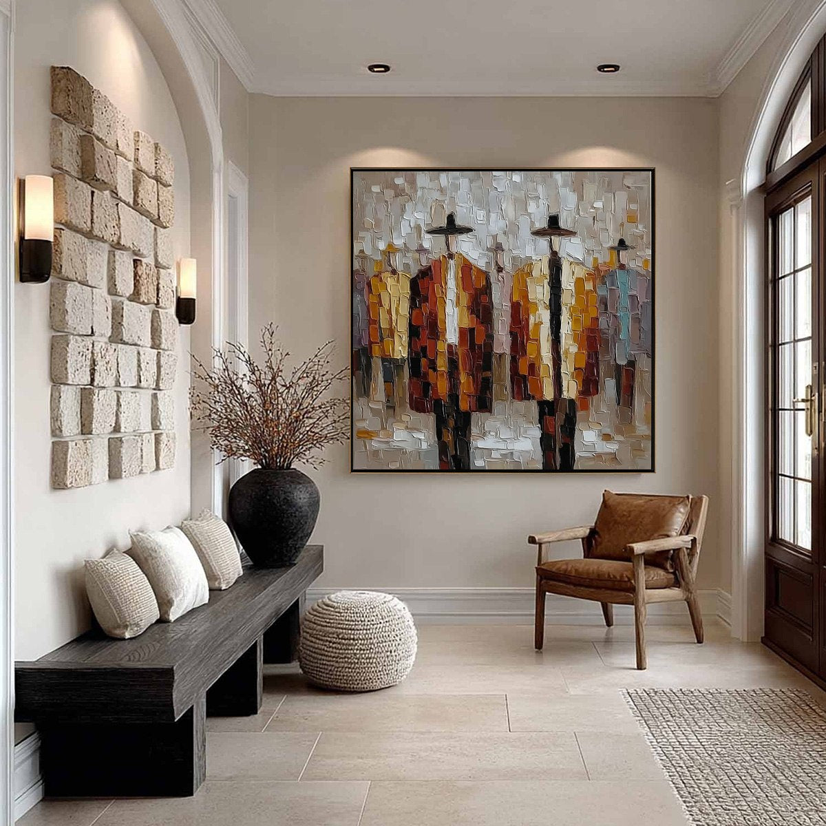 Gold and Brown Abstract Figurative Impasto Oil Painting – The Gathering