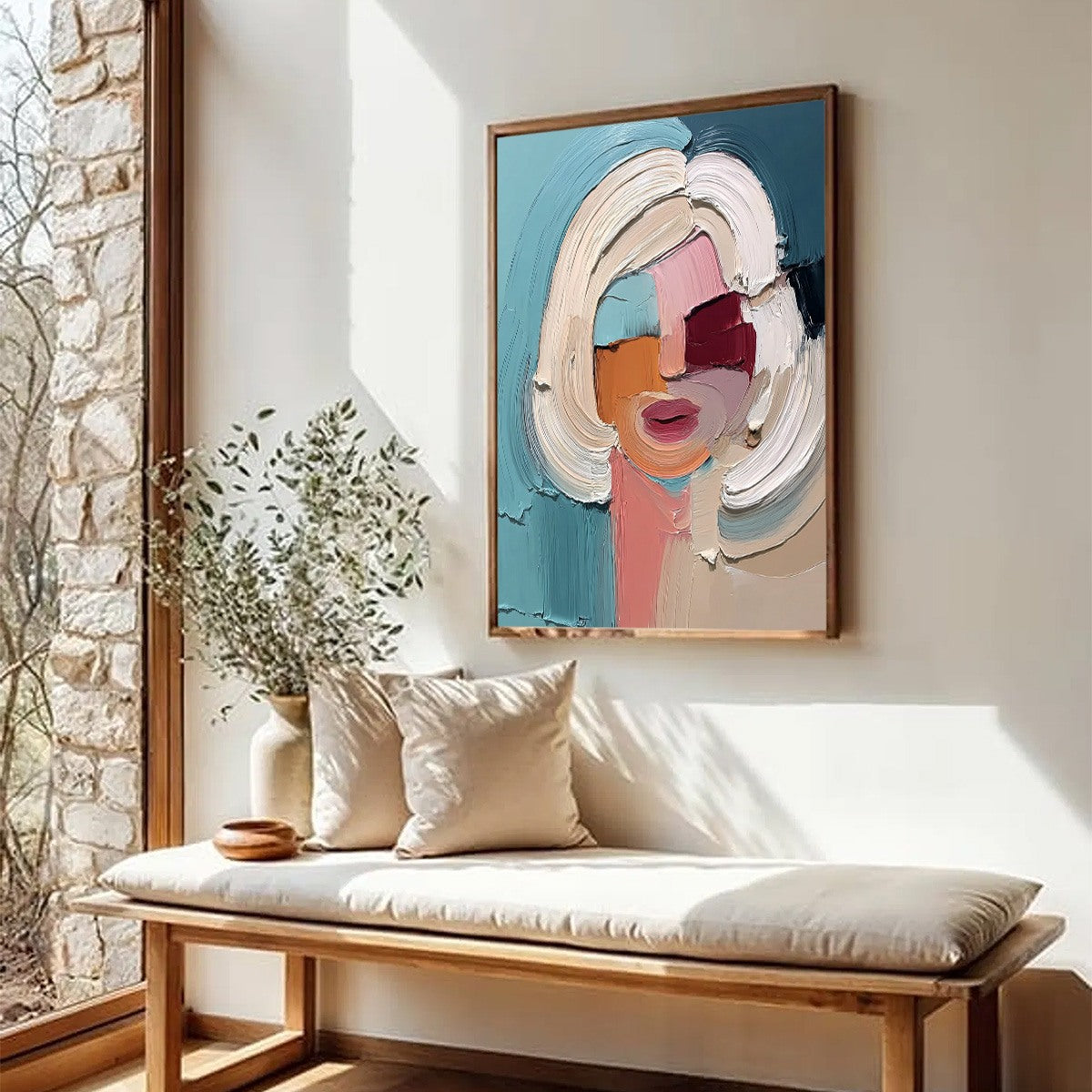 Abstract Figurative Palette Knife Oil Painting – The Gaze