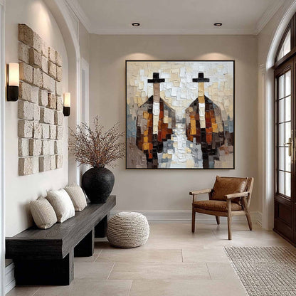 Abstract Figurative Impasto Oil Painting – The Gentlemen'S Accord