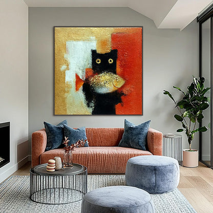 The Golden Catch – Cat Oil Painting, view 2