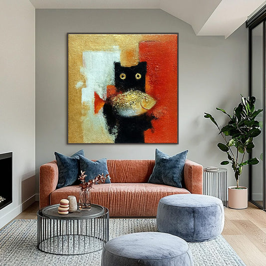 The Golden Catch – Cat Oil Painting, view 2