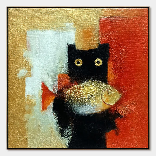 The Golden Catch – Cat Oil Painting, view 1
