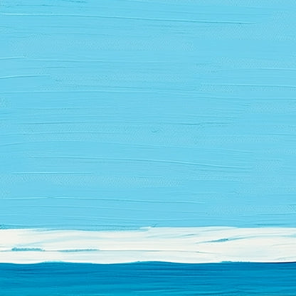 The Leap hand-painted ocean blue, ivory and soft neutral tones textured coastal abstract painting shown with white frame