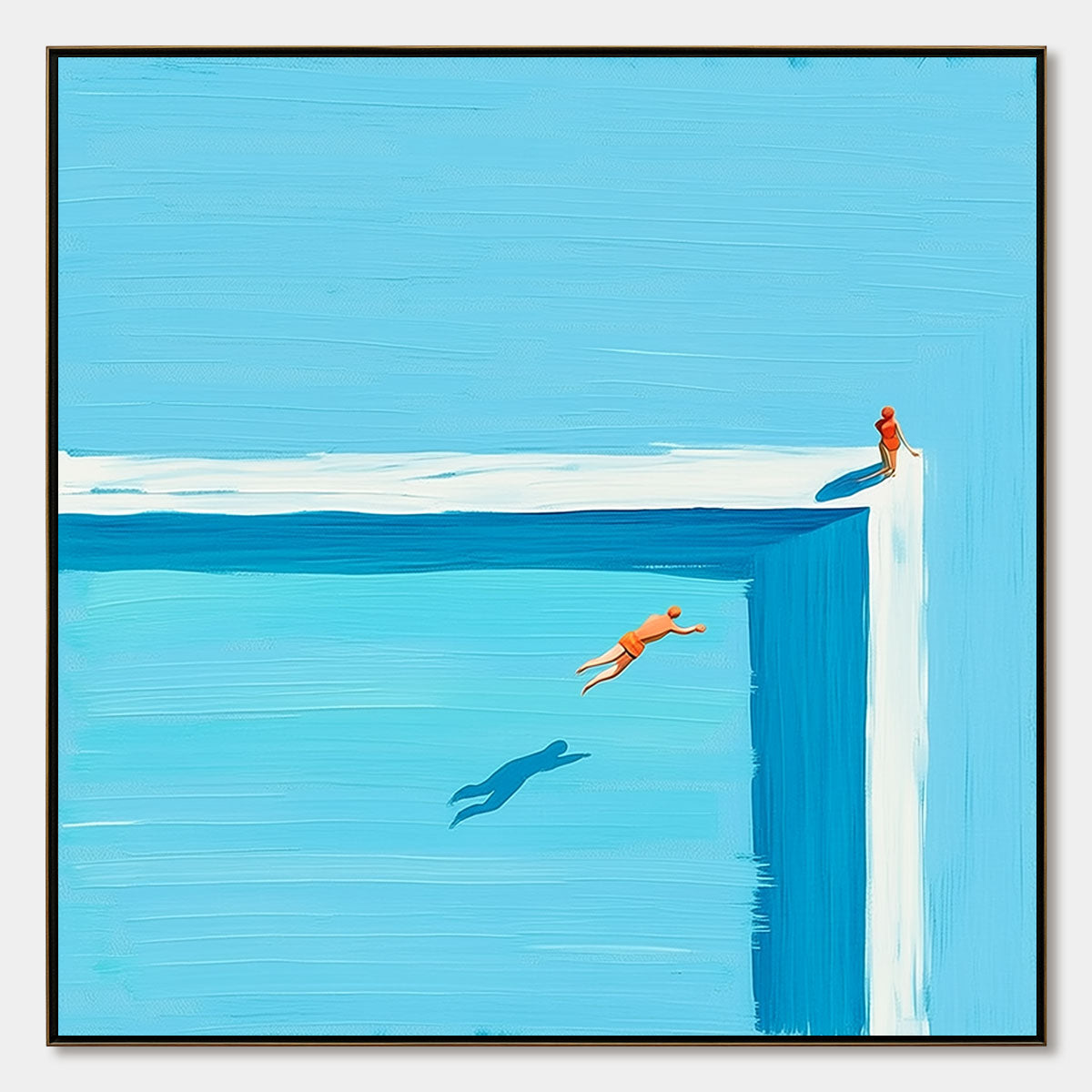 The Leap hand-painted ocean blue, ivory and soft neutral tones textured coastal abstract painting rolled canvas option