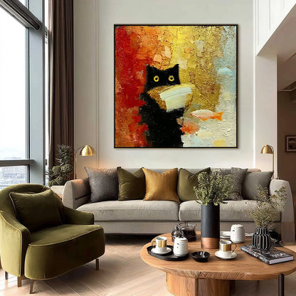 Orange and Gold Cat Impasto Oil Painting – The Midnight Scholar
