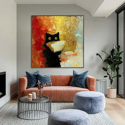 The Midnight Scholar – Cat Impasto Oil Painting, view 2
