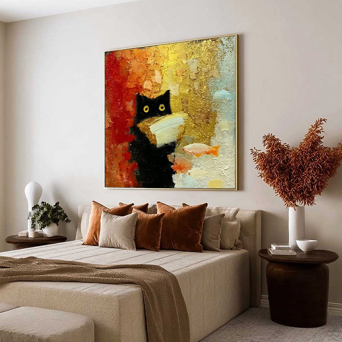 Orange and Gold Cat Impasto Oil Painting – The Midnight Scholar