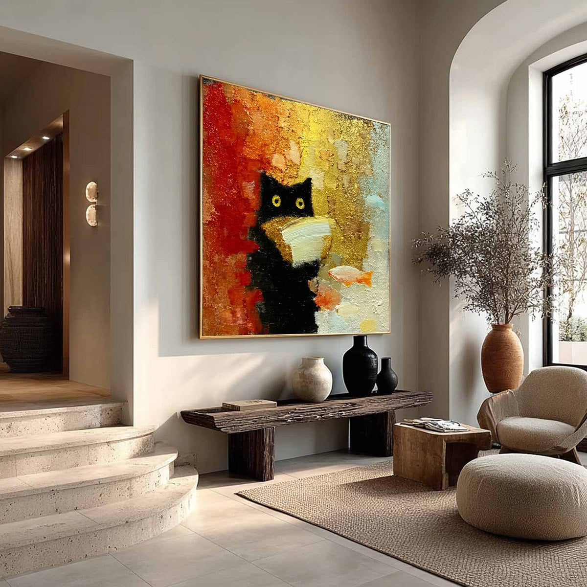 Orange and Gold Cat Impasto Oil Painting – The Midnight Scholar
