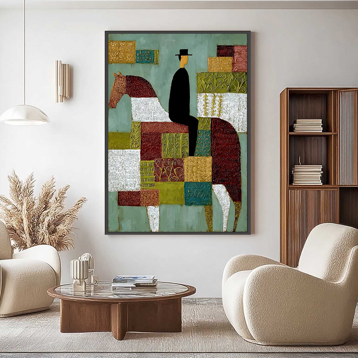 The Patchwork Rider – Boho Figurative Oil Painting, view 4