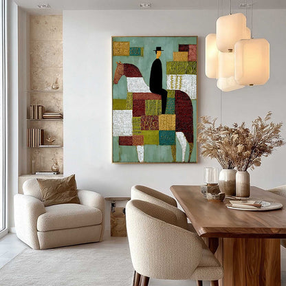 Boho Figurative Textured Oil Painting – The Patchwork Rider