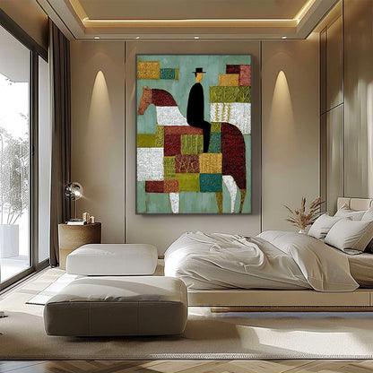 The Patchwork Rider – Boho Figurative Oil Painting, view 2