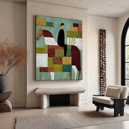 Boho Figurative Textured Oil Painting – The Patchwork Rider