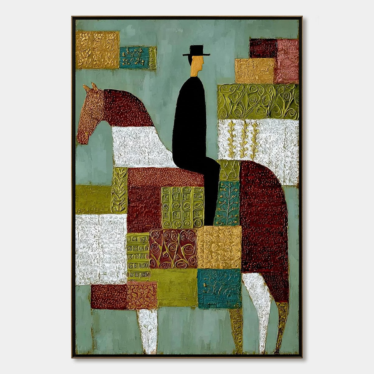 The Patchwork Rider – Boho Figurative Oil Painting, view 1