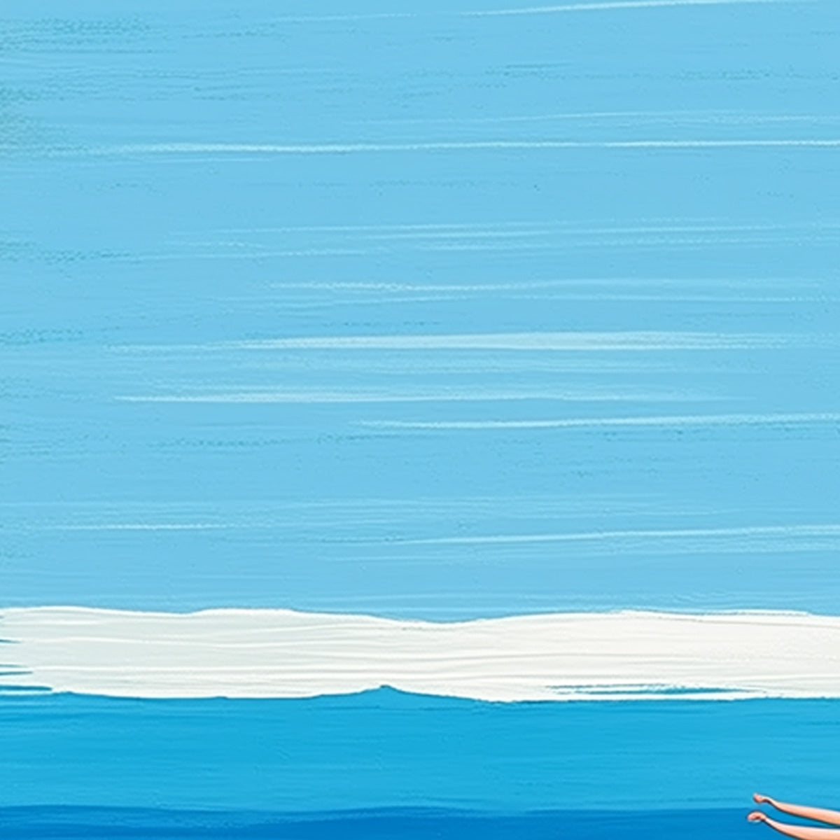 The Plunge hand-painted ocean blue and ivory textured coastal abstract painting shown with white frame