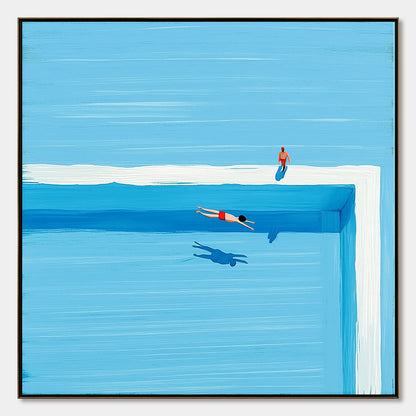 The Plunge hand-painted ocean blue and ivory textured coastal abstract painting rolled canvas option