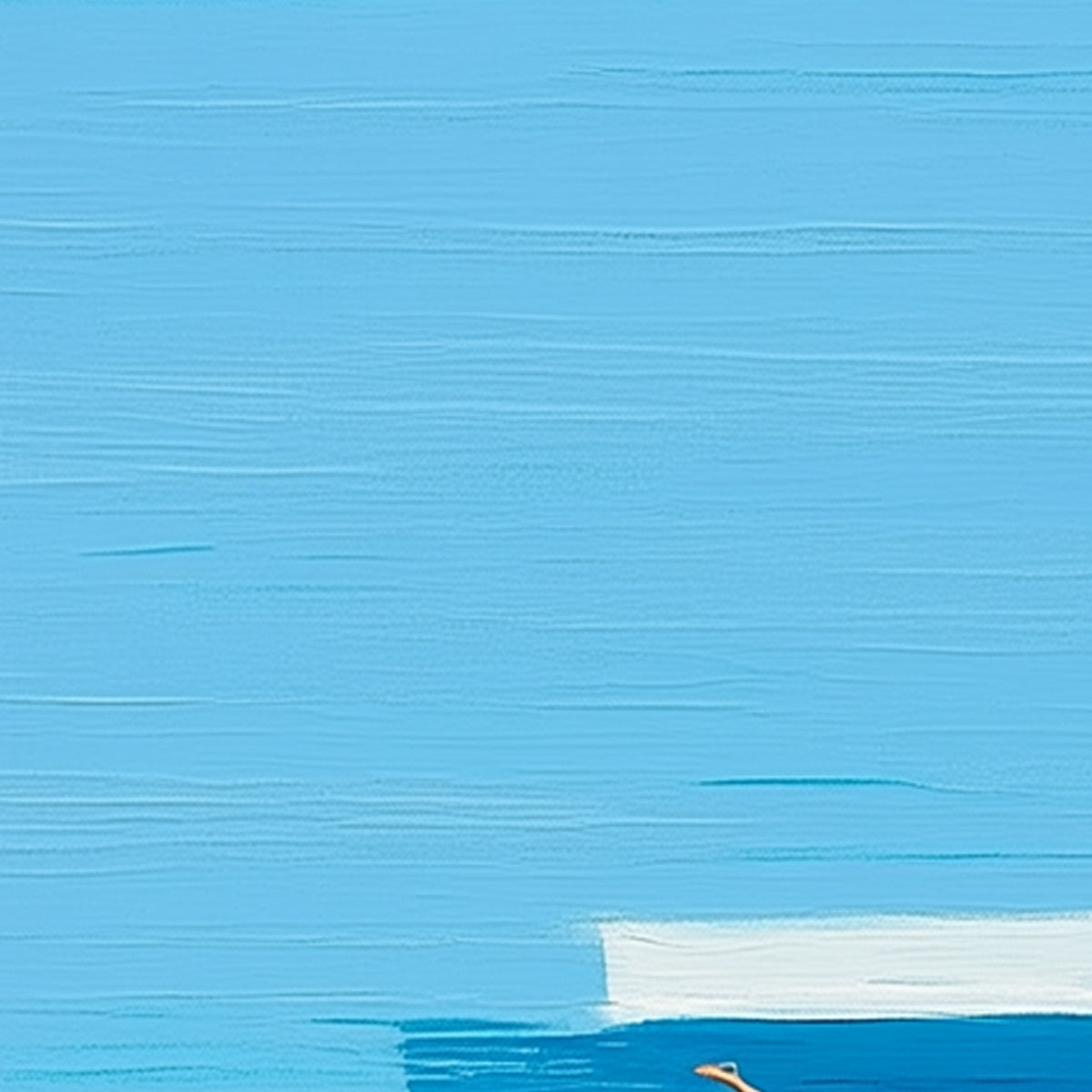 The Plunge hand-painted ocean blue and ivory textured coastal abstract painting shown with white frame