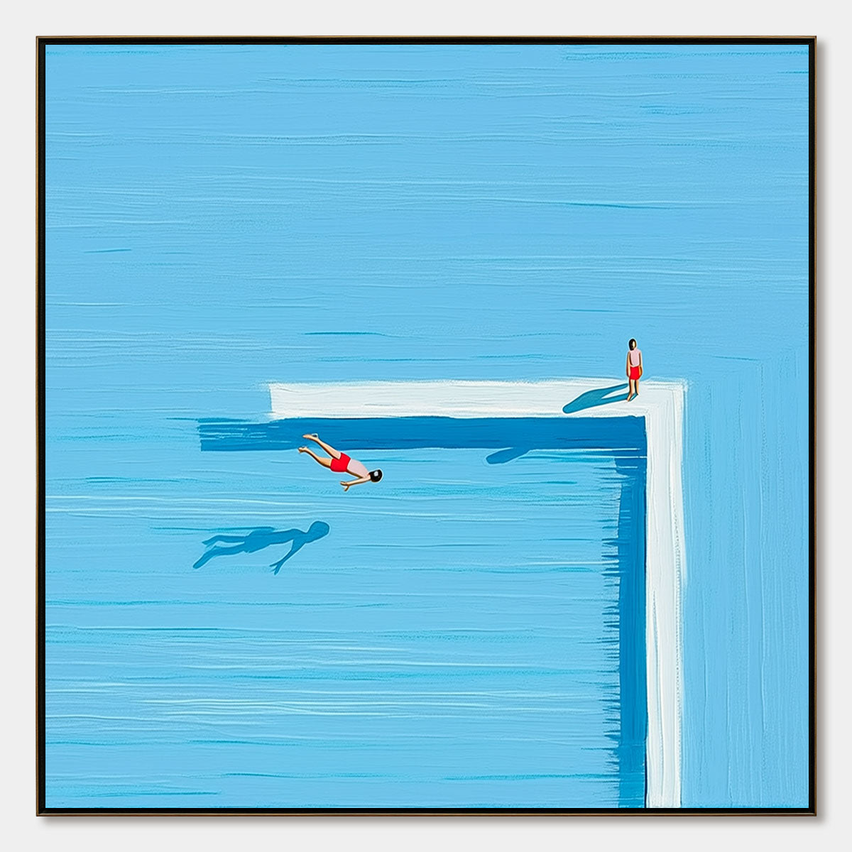 The Plunge hand-painted ocean blue and ivory textured coastal abstract painting rolled canvas option