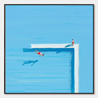 The Plunge hand-painted ocean blue and ivory textured coastal abstract painting rolled canvas option
