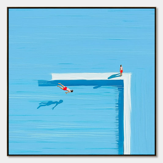 The Plunge hand-painted ocean blue and ivory textured coastal abstract painting rolled canvas option