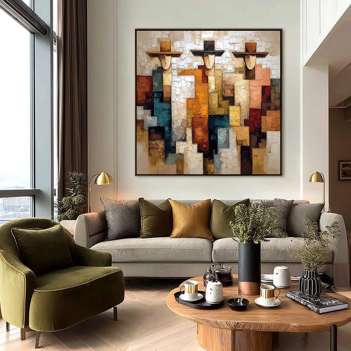 Teal and Orange Abstract Figurative Impasto Oil Painting – The Triad