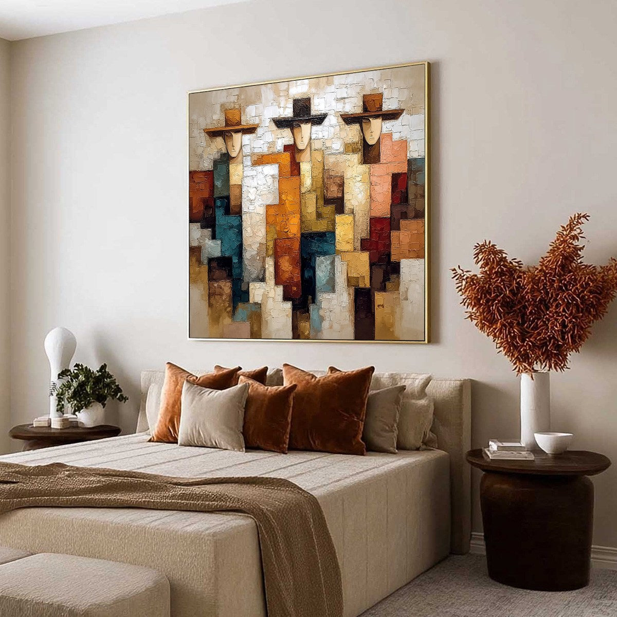 Teal and Orange Abstract Figurative Impasto Oil Painting – The Triad
