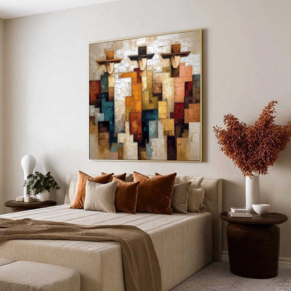 Teal and Orange Abstract Figurative Impasto Oil Painting – The Triad