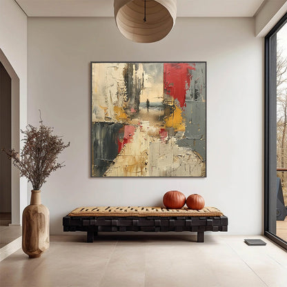Red and Grey Abstract Figurative Impasto Oil Painting – Threshold