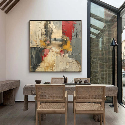 Red and Grey Abstract Figurative Impasto Oil Painting – Threshold